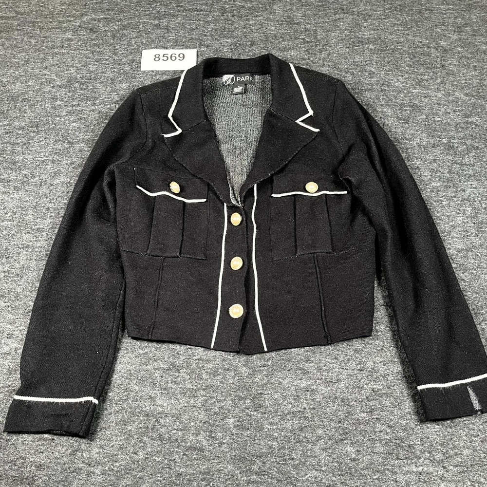 80 Park Jacket Womens Medium Black Viscose V Neck Button Front Formal Winter